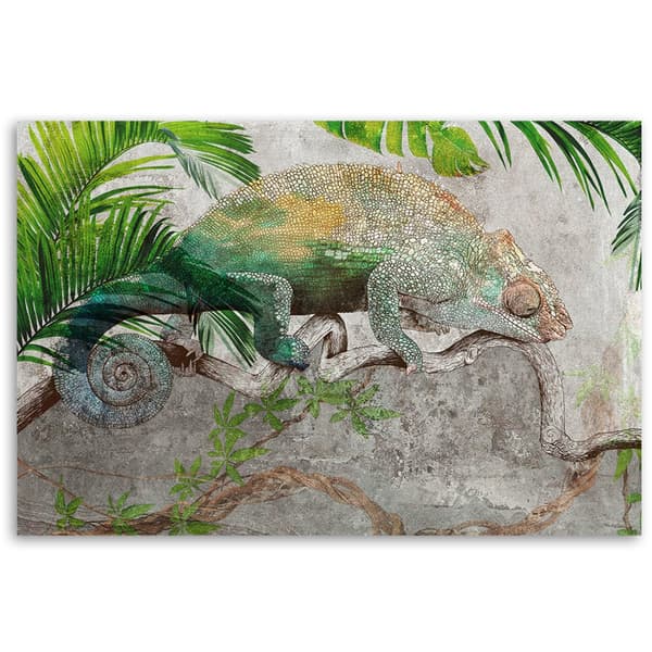 Billede på lærred, Kamæleon på en junglegren - 90x60