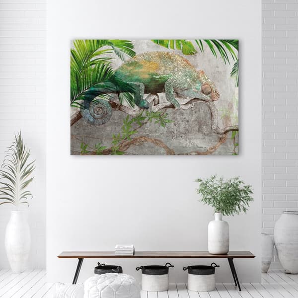 Billede på lærred, Kamæleon på en junglegren - 120x80