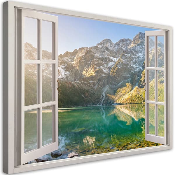 Billede på lærred, Window Lake i bjergene Natur - 60x40