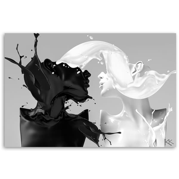 Billede på lærred, kaffe og mælk sort/hvidt kærlighedspar - 60x40
