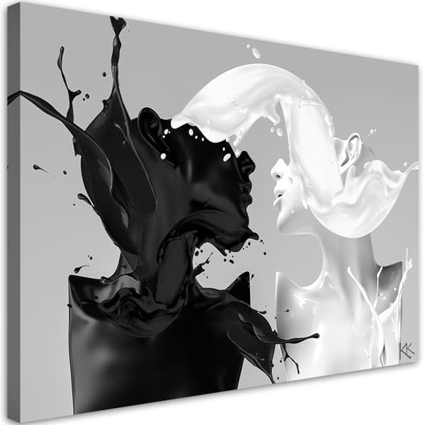 Billede på lærred, kaffe og mælk sort/hvidt kærlighedspar - 90x60
