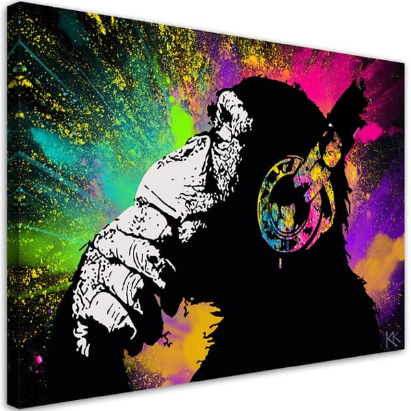 Bild på duk, Banksy färgglada apa - 120x80