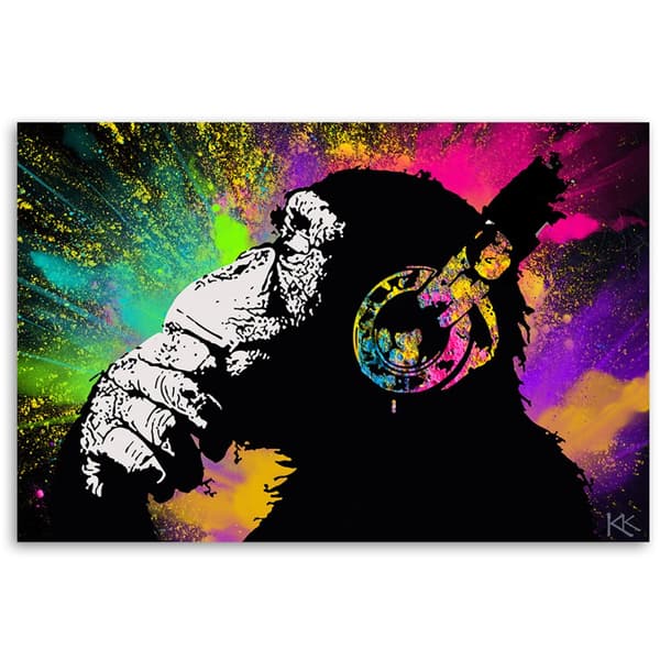 Billede på lærred, Banksy farverig abe - 100x70
