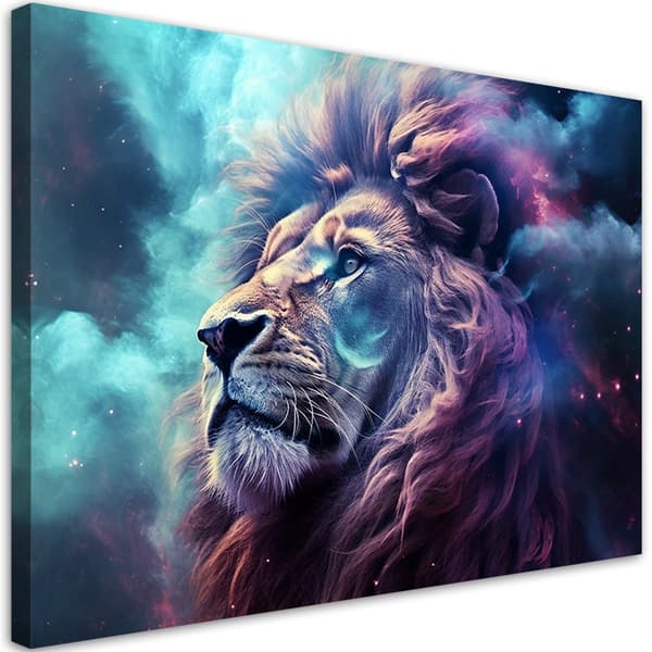 Billede på lærred, Løve Abstrakt Blå - 120x80