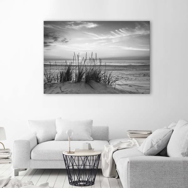 Kuva kankaalle, Heinät rannalla - mustavalkoinen - 60x40