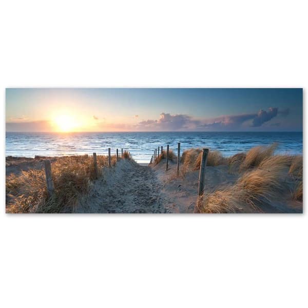 Bild på duk, Solnedgång på stranden vid havet - 120x40