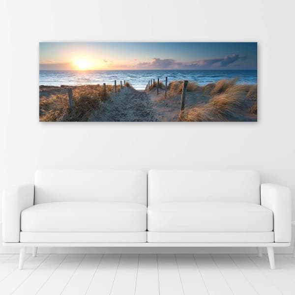 Bild på duk, Solnedgång på stranden vid havet - 120x40