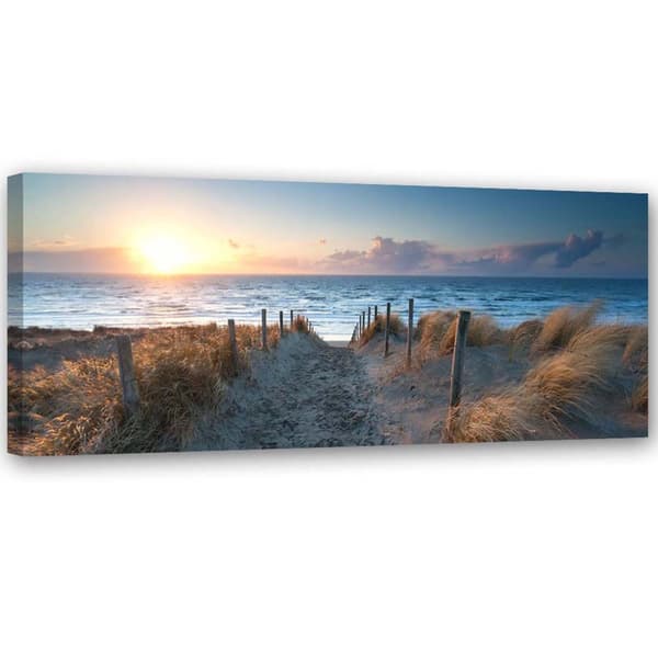 Bild på duk, Solnedgång på stranden vid havet - 120x40