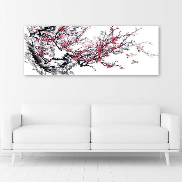 Billede på lærred, japanske kirsebærblomster - 150x50