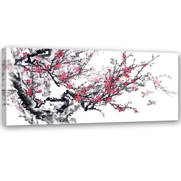 Billede på lærred, japanske kirsebærblomster - 150x50