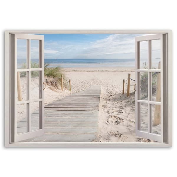 Bild på duk, Utsikt från fönstret, väg till stranden - 100x70