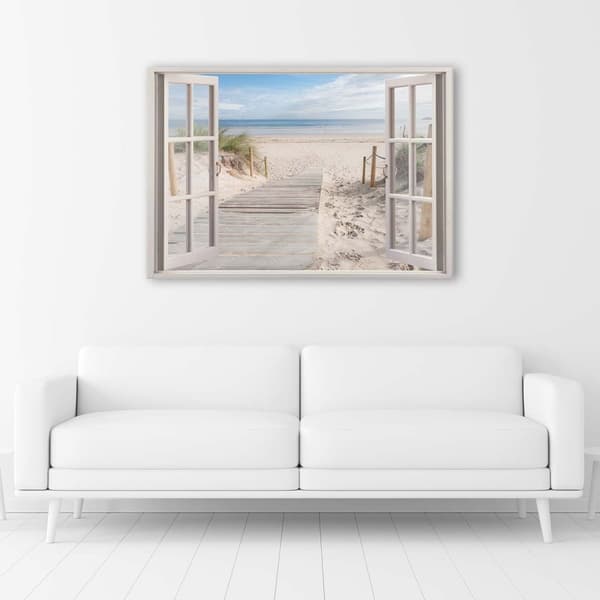 Bild på duk, Utsikt från fönstret, väg till stranden - 100x70