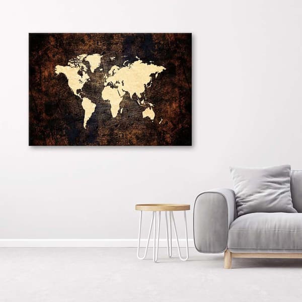 Bild på duk, Brun världskarta - 120x80