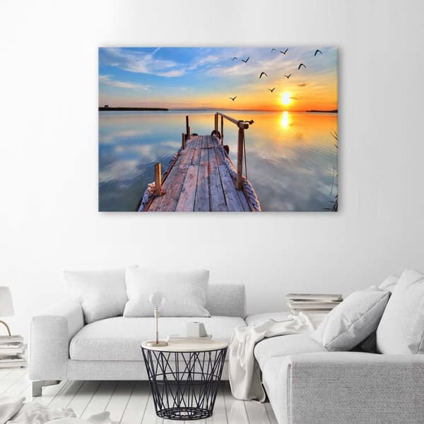Bild på duk, Solnedgång över sjön - 90x60