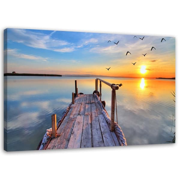 Bild på duk, Solnedgång över sjön - 90x60