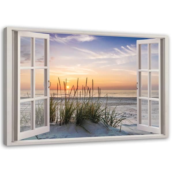 Bild på duk, Utsikt från fönstret till stranden - 120x80