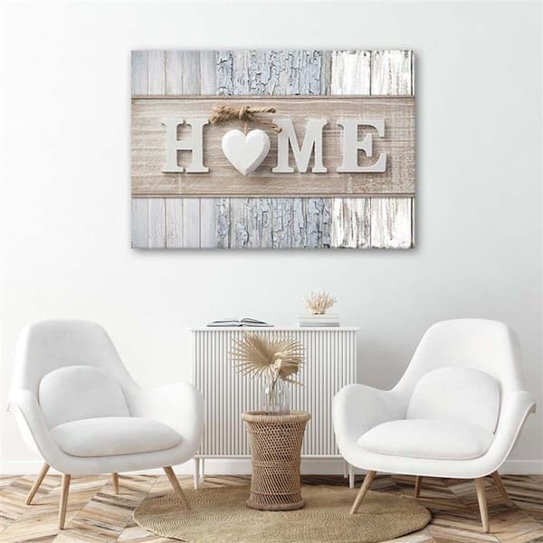Kuva kankaalle, Home-kirjoitus vintage-taulujen taustalla - 120x80