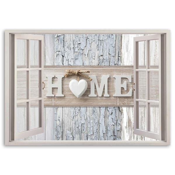 Kuva kankaalle, ikkunan kirjoitus Home Heart shabby chic - 90x60