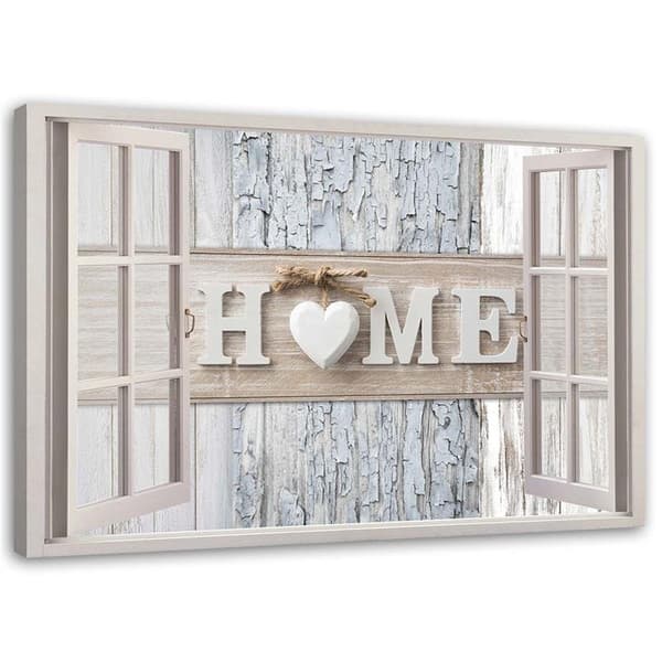 Kuva kankaalle, ikkunan kirjoitus Home Heart shabby chic - 90x60