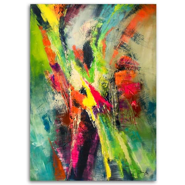 Billede på lærred, Farverig malet abstraktion - 40x60