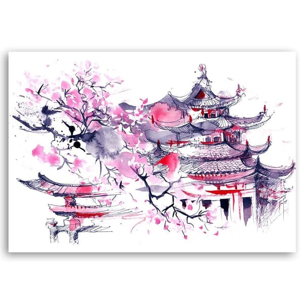 Kuva kankaalle, Japan pagodi akvarelli - 120x80