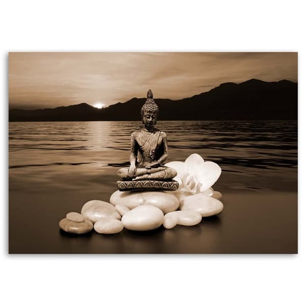 Kuva kankaalle, Buddha kivillä ruskea - 120x80
