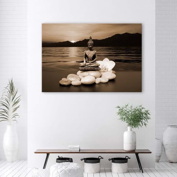 Kuva kankaalle, Buddha kivillä ruskea - 120x80