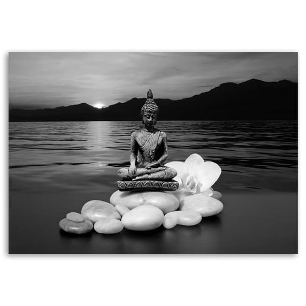 Billede på lærred, Buddha figur på sten - 100x70