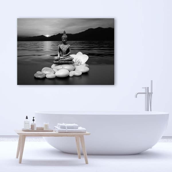 Billede på lærred, Buddha figur på sten - 100x70