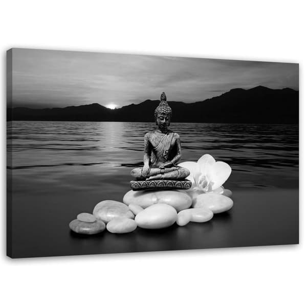 Billede på lærred, Buddha figur på sten - 100x70