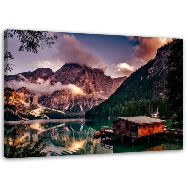 Billede på lærred, Sommerhus ved bjergsøen - 120x80