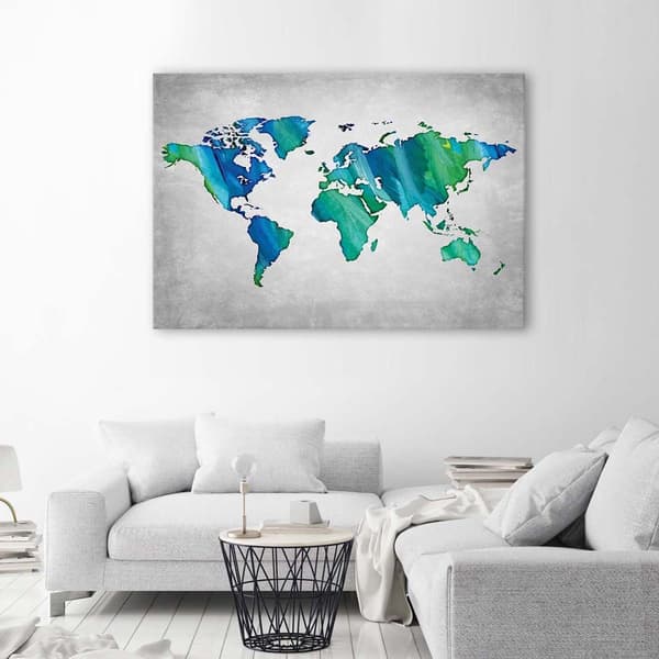 Bild på duk, Blå och grön världskarta - 60x40