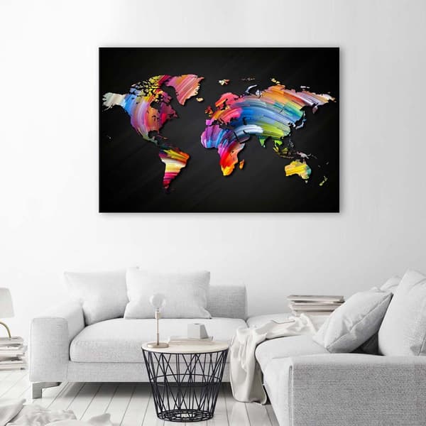 Bild på duk, färgglad världskarta - 60x40