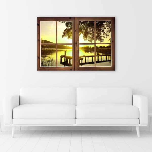 Bild, fönster - solnedgång över piren - 60x40