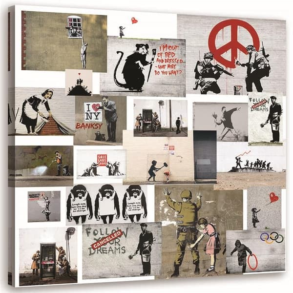 Bild på duk, Banksy Mural - samling av gatukonstverk - 60x60
