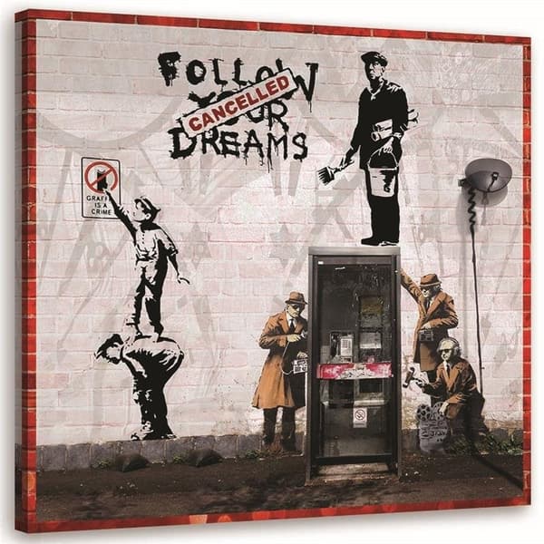 Billede på lærred, Banksy vægmaleri - samling af graffitiværker - 50x50
