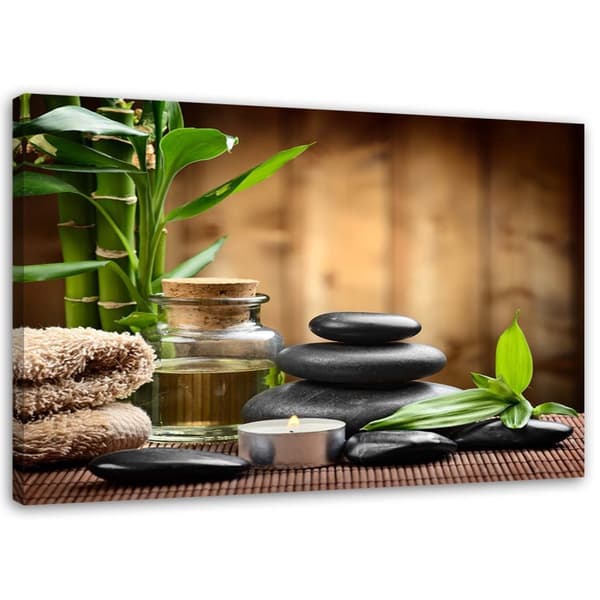 Bild på duk, Zen-komposition med svarta stenar och bambu - 60x40