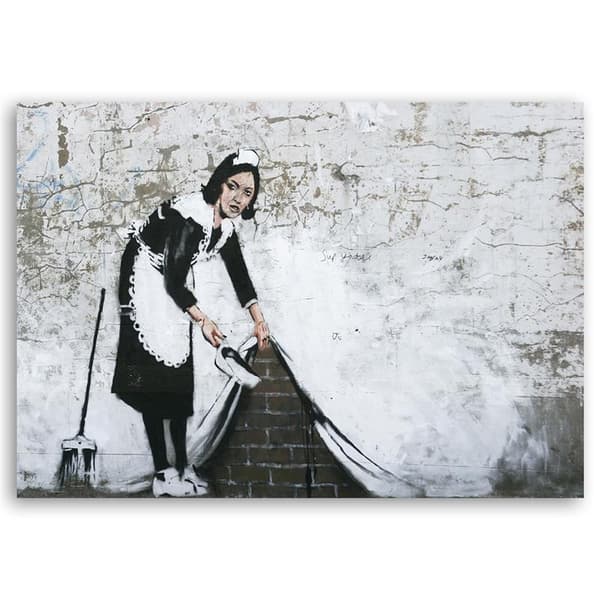 Billede på lærred, Maid Banksy - Mural Street Art - 120x80