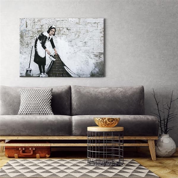 Billede på lærred, Maid Banksy - Mural Street Art - 120x80