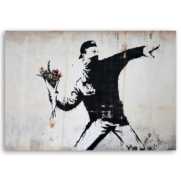 Kuva kankaalle, Banksy Hooligan heittää kukkakimpun - 120x80