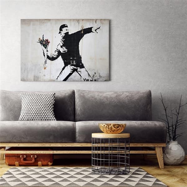 Kuva kankaalle, Banksy Hooligan heittää kukkakimpun - 120x80