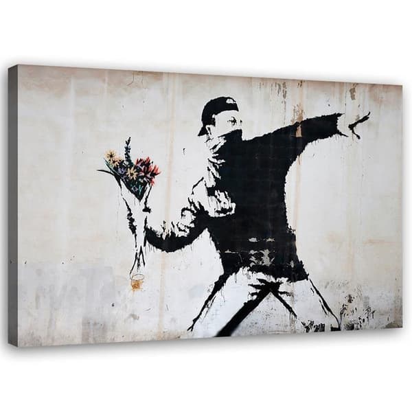 Kuva kankaalle, Banksy Hooligan heittää kukkakimpun - 120x80