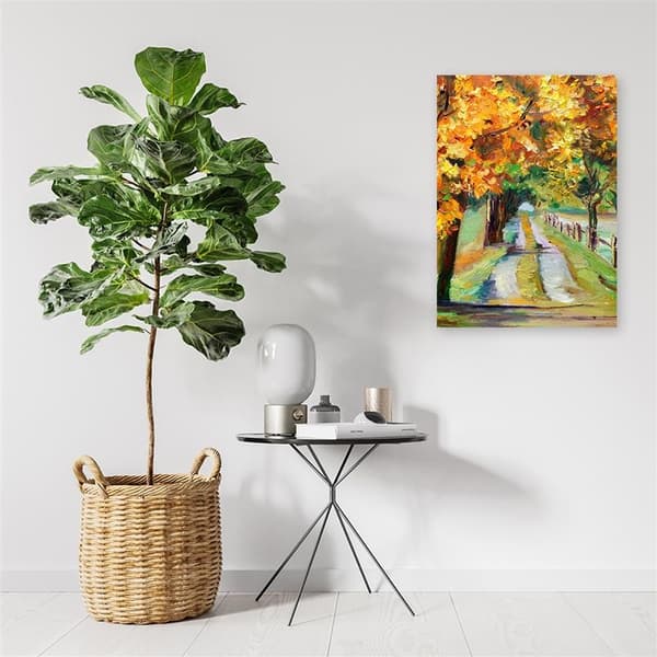 Billede på lærred, Efterårsvej som håndmalet - 70x100