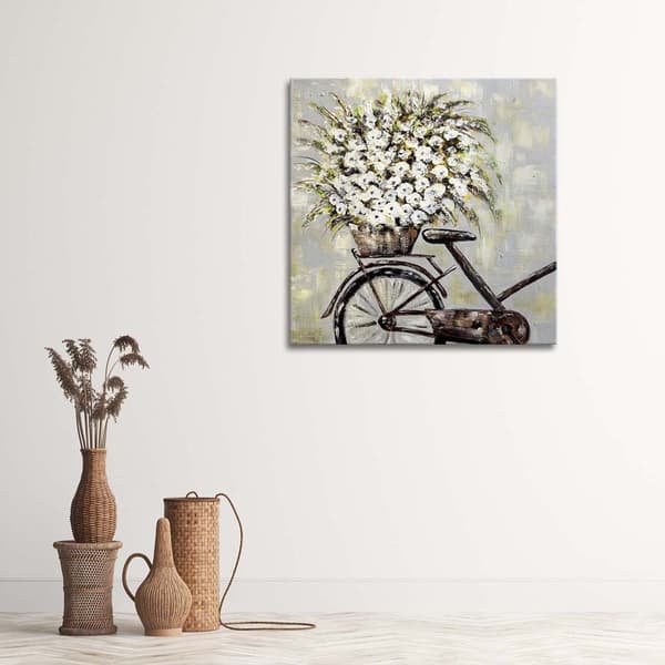 Billede på lærred, Buket blomster og cykel - 30x30
