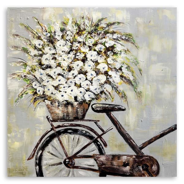 Billede på lærred, Buket blomster og cykel - 50x50