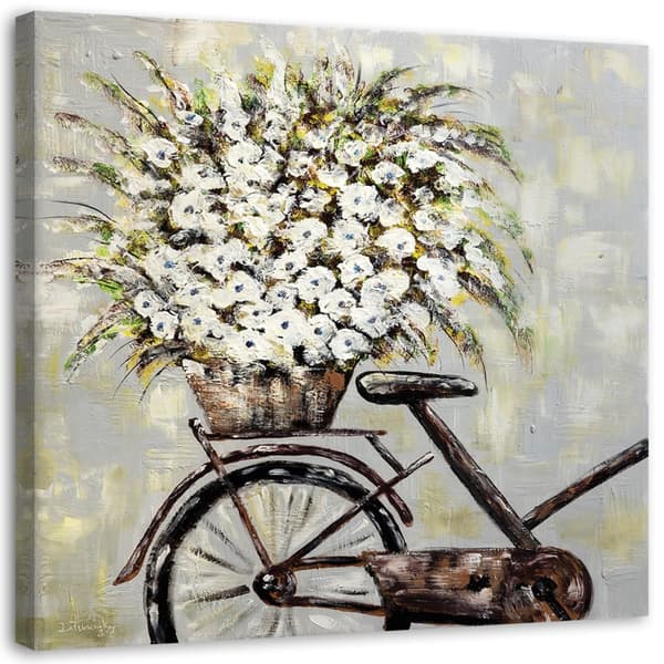 Bild på duk, Bukett blommor och cykel - 60x60