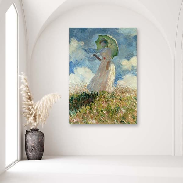 Maleri på lærred, kvinde med en paraply drejet til venstre - C. Monet reproduktion - 70x100