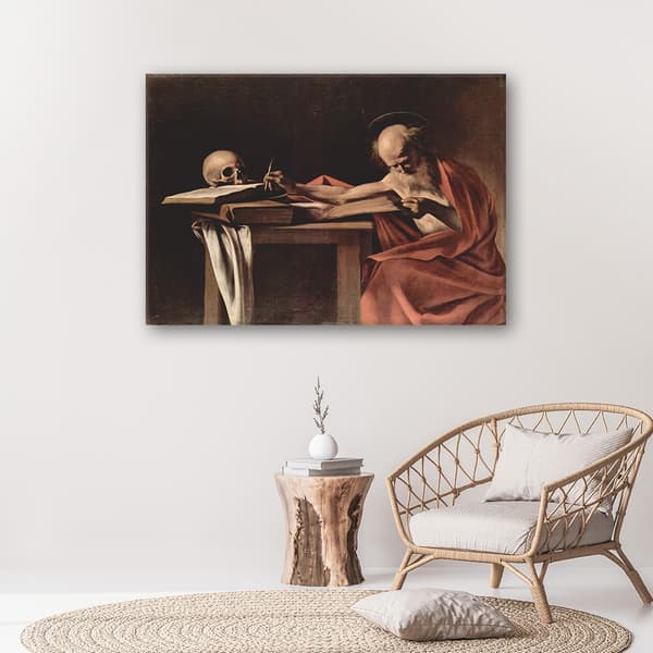 Dukmålning, Saint. Jerome skriver - Caravaggio reproduktion - 90x60