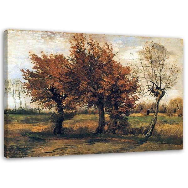 Kuva kankaalle, Syksyinen maisema neljällä puulla - V. van Goghin jäljennös - 100x70