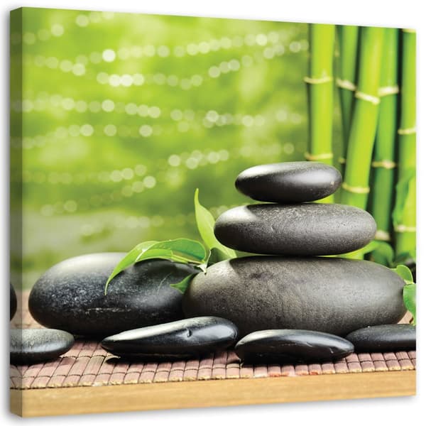 Billede på lærred, sorte sten og zen grøn - 50x50